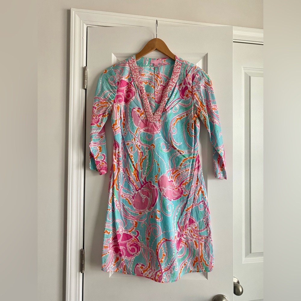 LIKE NEW Lilly Pulitzer Jellies Be Jammin’ A-Line Tunic with Beaded Neck Trim